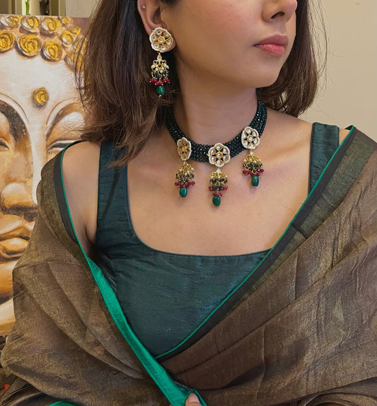 Gulnaaz green beads choker oker