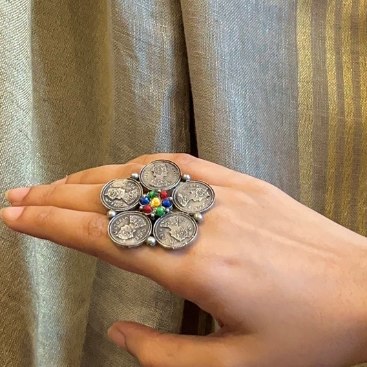 Asharfi ring with colourful stones