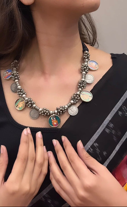 Hand painted coin necklace (a)