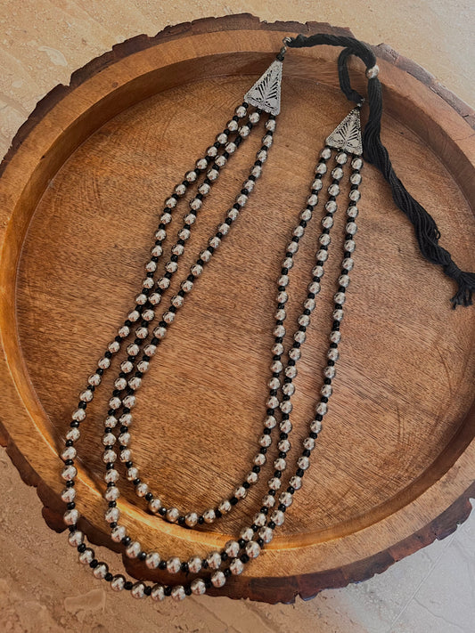 Silver small ball 3 layered necklace