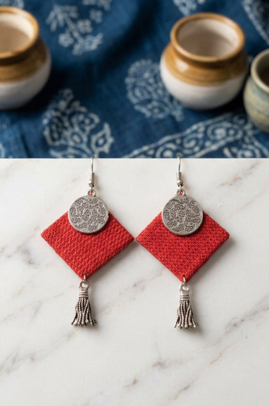 Red fabric earrings