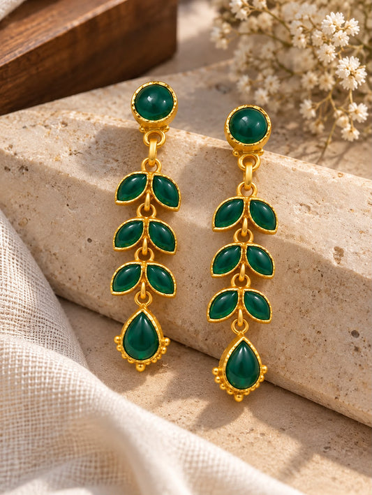 Vanya Green Leaf Drop Earrings