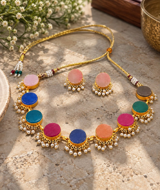 Navrang multicolour druzy stone set